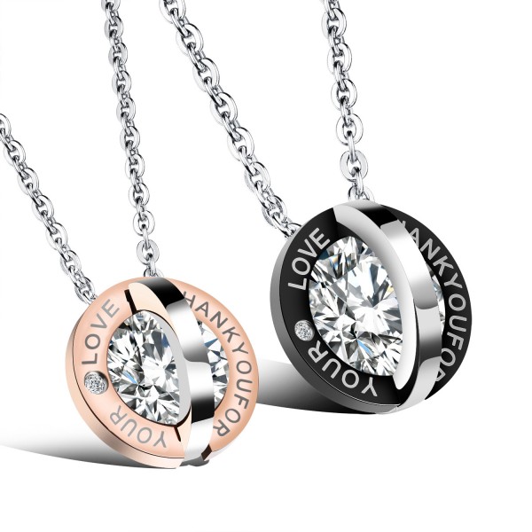 Personality Design 3A Zircon Titanium steel Couples Necklace Valentine'S Day Gift