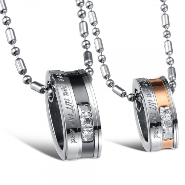 3A Zircon Titanium steel Fashion Couples Necklace Valentine'S Day Gift