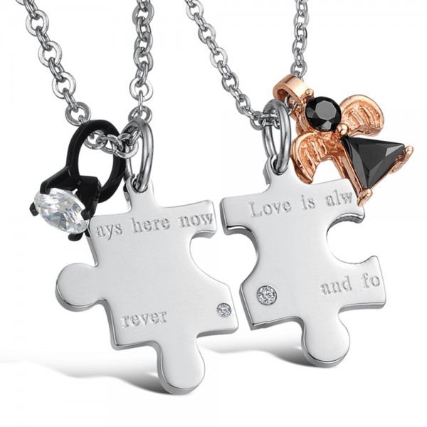 Lovers 3A Zircon Titanium steel Couples Necklace Valentine'S Day Gift