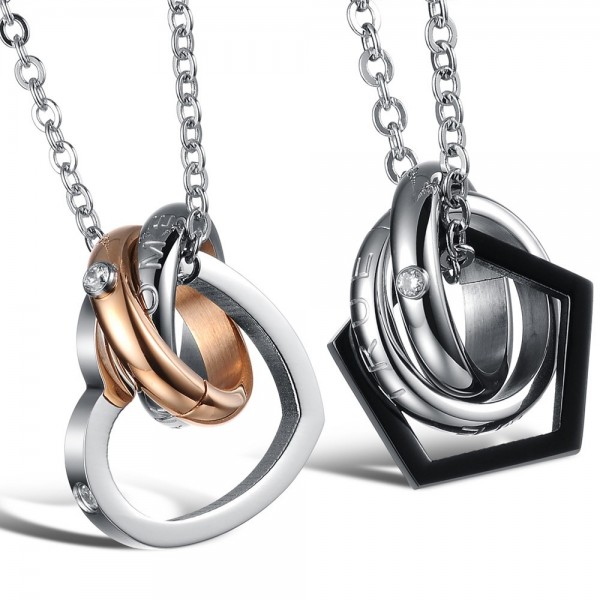 Fashion Lovers 3A Zircon Titanium steel Couples Necklace Valentine'S Day Gift