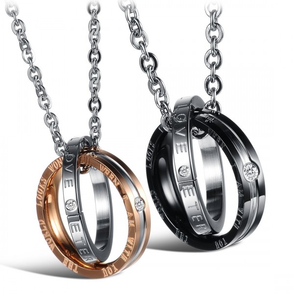 Personality 3A Zircon Titanium steel Couples Necklace Valentine'S Day Gift