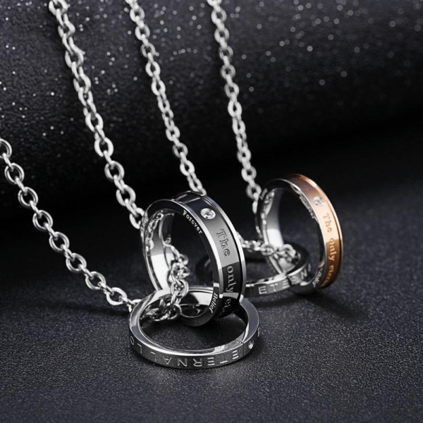 3A Zircon Personality Titanium steel Couples Necklace Valentine'S Day Gift