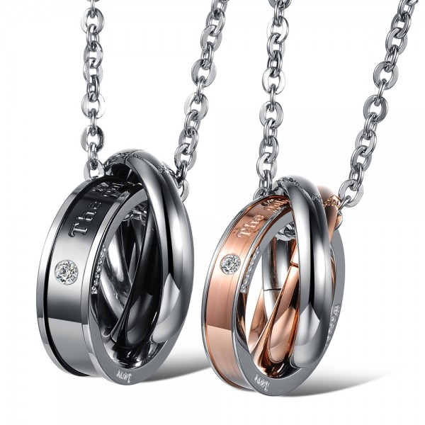 3A Zircon Titanium steel Personality Couples Necklace Valentine'S Day Gift