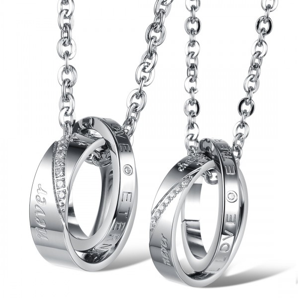 Double Rings 3A Zircon Titanium steel Couples Necklace Valentine'S Day Gift
