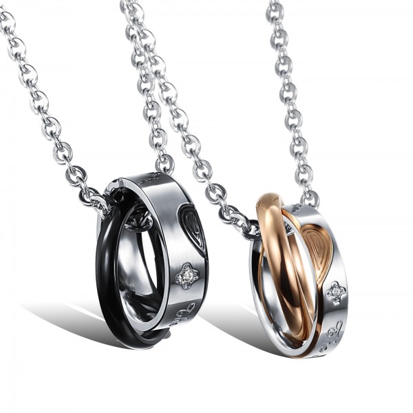 Rhinestone Romantic Titanium steel Couples Necklace Valentine'S Day Gift