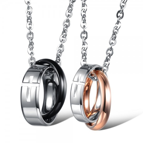 Fashion Rhinestone Titanium steel Couples Necklace Valentine'S Day Gift
