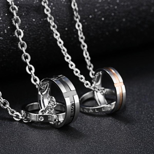 Rhinestone Titanium steel Fashion Couples Necklace Valentine'S Day Gift