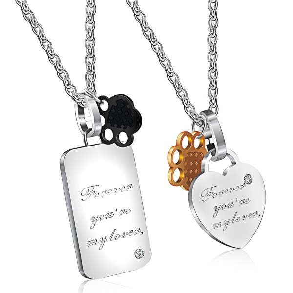 Rhinestone Titanium steel Couples Necklace Stylish Valentine'S Day Gift
