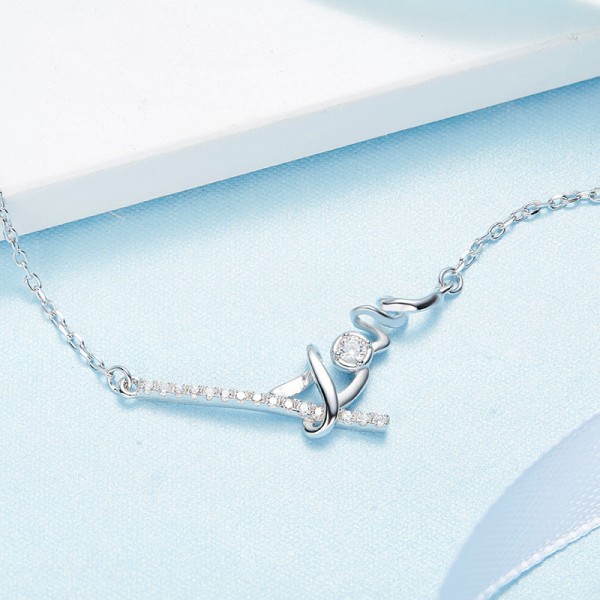 925 Silver Rhinestone Personality Design Ladies' Necklace With Chain