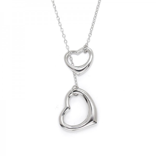 Valentine'S Day Gift Silver Double Hearts Ladies' Necklace With Chain