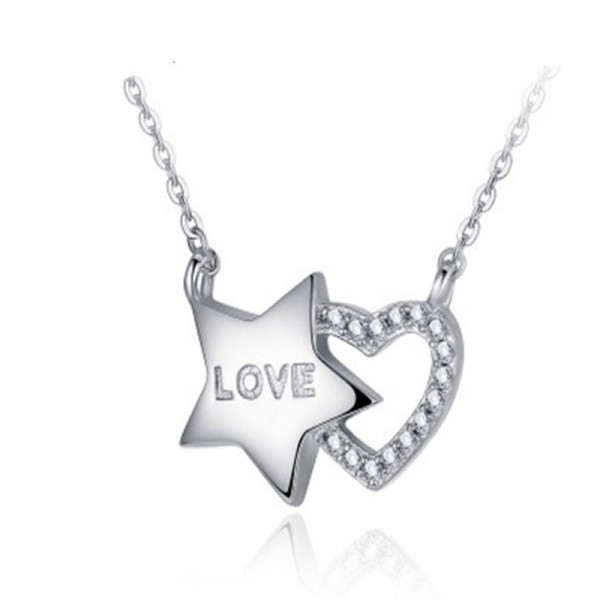 Silver Exquisite 3A Zircon Ladies' Necklace With Chain Valentine'S Day Gift