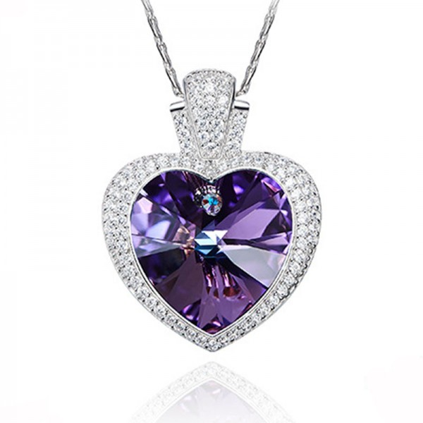 S925 Sterling Silver Purple Crystal Necklace
