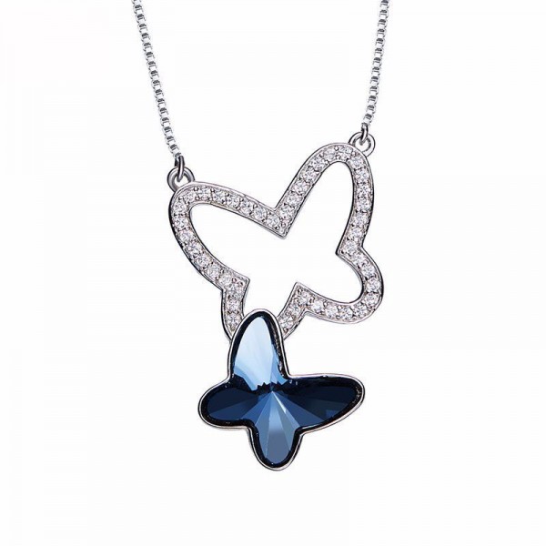 Crystal Butterfly Pendant S925 Sterling Silver Necklace
