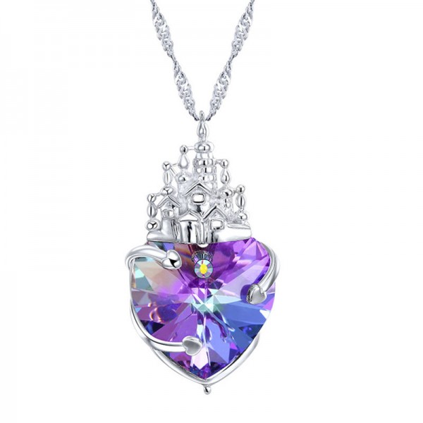 S925 Sterling Silver Necklace Heart Shaped Crystal Pendant